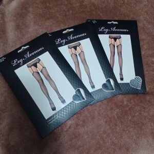 NWT thigh high stocking one size fits most ladies lingerie black 3 pairs fishnet